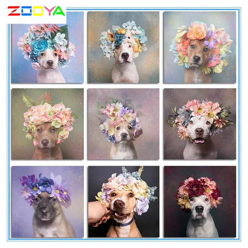 Zooya 5D Diy Diamond Painting Dog Decorations For Home Mosaic Animal 3D Embroidery Flower Art Gifts Women Lx535 | Дом и сад