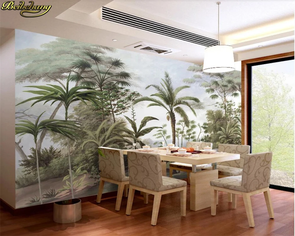 beibehang Custom wallpaper mural Nordic hand-painted small fresh tropical plants rainforest background mural papel de parede