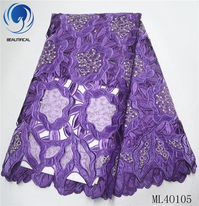 

BEAUTIFICAL african lace fabrics New arrival rhinestones organza lace mix cotton cloth for women 5yards organza lace ML4O105