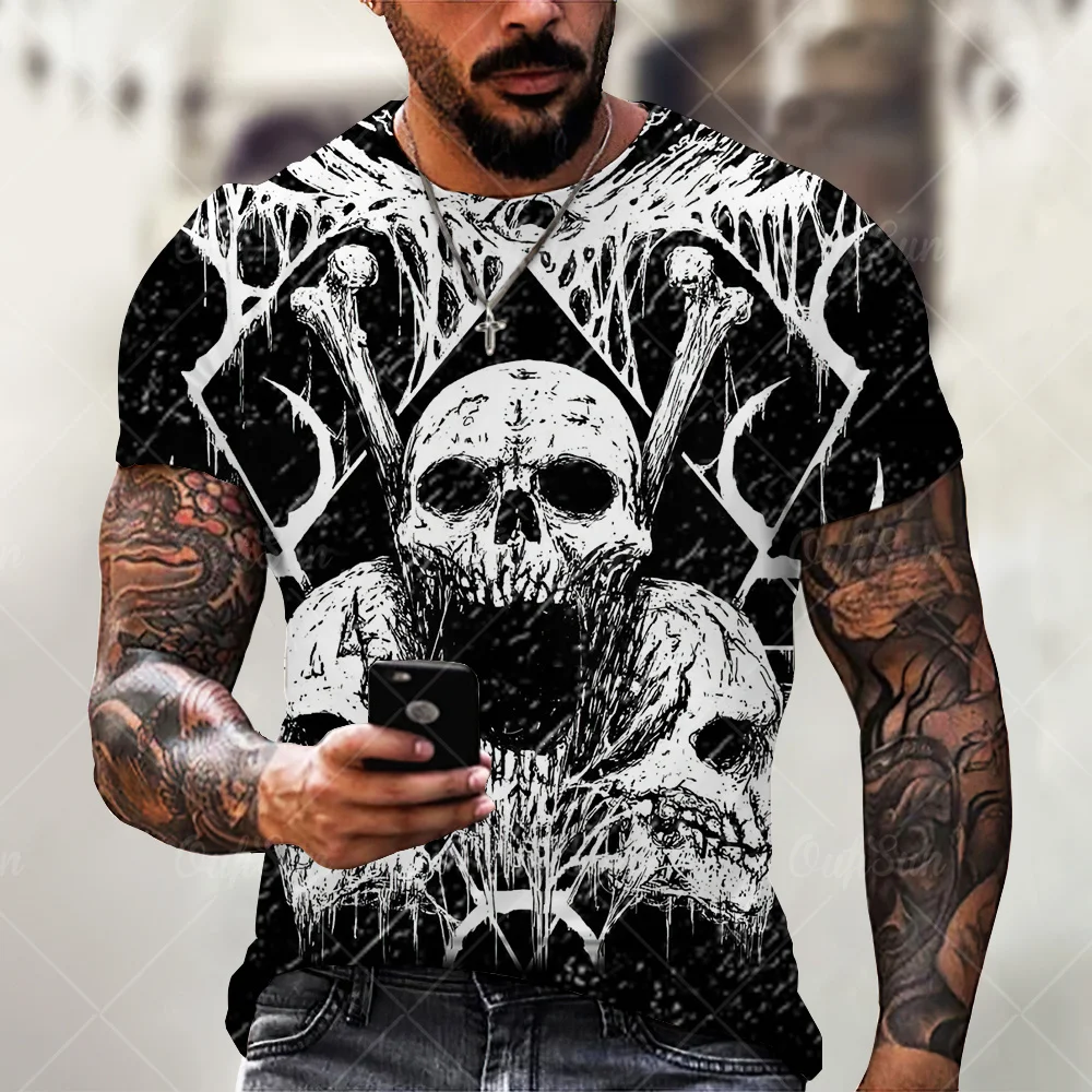 2021 Summer New Men’s 3D Skull Print T-shirt Casual Stylish Breathable O-neck Short-sleeved T-shirt