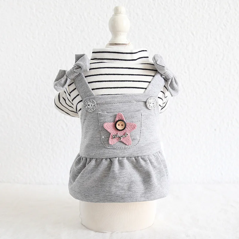 Kawaii зимняя одежда для собак четыре фута одежда для домашних животных Chiwawa jorkie Bomei платья в полоску 19AW44