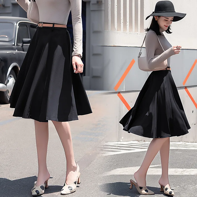 

2019 Autumn And Winter New Style Korean-style Versatile High Waist Skirt Mid-length A- line Skirt Women's Fashion