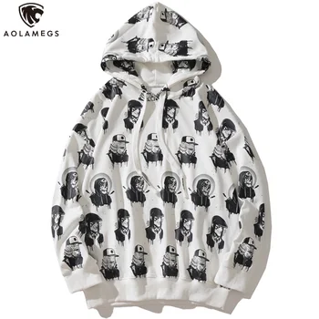 

Aolamegs Hoodies Men Hip Hop Print Men Pullover Harajuku Drawstring Hooded Sweatshirt Lovers Casual All-match Streetwear Autumn