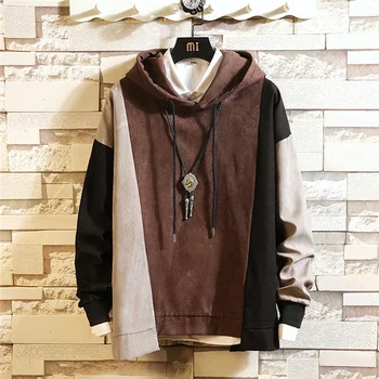 

Mens Color Block Hoodie Fashion Men's Casual Solid O-neck Hooded Long Sleeve Patchwork Sweatshirt Crew Neck Sweatshirts Man