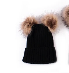 Black for Baby Детская шапка для маленьких мальчиков и девочек, одинаковые Семейные комплекты для мамы и детей, зимняя теплая вязаная Круглая Шапочка с помпоном для маленьких мальчиков и девочек - Цвет: Black for Baby
