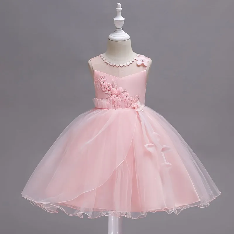 Нарядное платье принцессы с цветочным узором для маленьких девочек; элегантное праздничное платье-пачка для маленьких девочек на день рождения; Рождественская одежда с аппликацией; От 2 до 15 лет