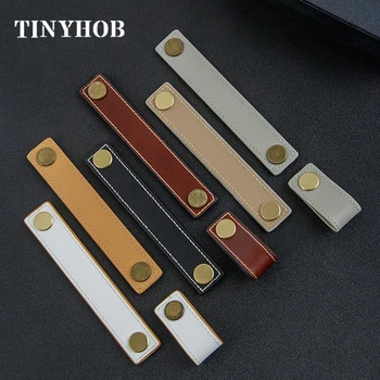 

Both Sides/Genuine Leather Handle and Knobs Dresser Drawer Door Knobs Pull Suitcase Handle Furniture Hardware Handle With Screws