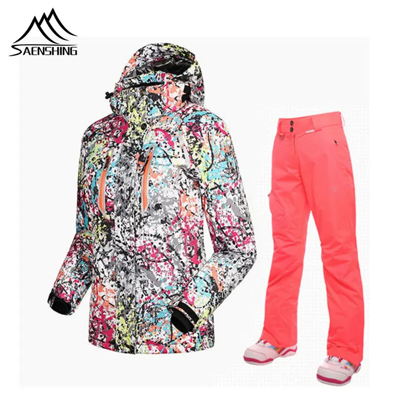 

SAENSHING Ski Suit Winter Waterproof fashion Ski Jacket + Snowboard Pant Thermal Breathable Cheap Outdoor Mountain Skiing Set