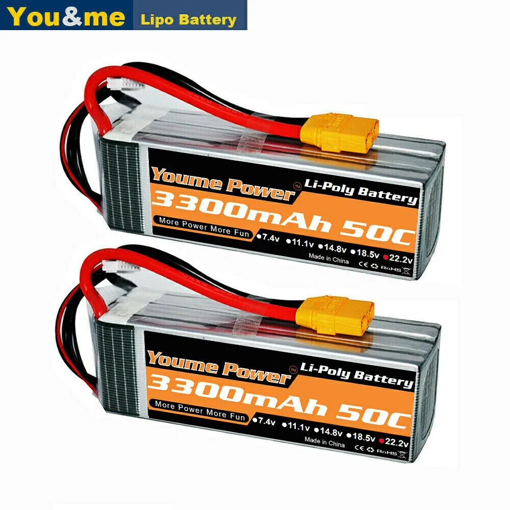 2 шт. Youme 6S Lipo батарея 22 V 3300mah 50C RC lipo для XT90 360 450X Вертолет Самолет Автомобиль