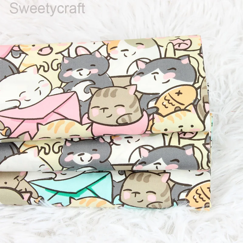 

Thin cotton cloth cute envelope cat printing fabric for DIY Handmade Sewing Patchwork Needlework Baby Dress Doll Apparel Tissu
