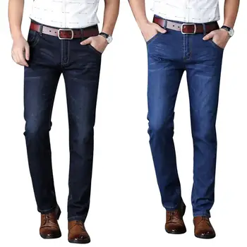 

New Fashion Spring Summer Elastic Cotton Stretch Men's Straight Casual Office Male Jeans Denim Long Pants Jeans Trousers For Men