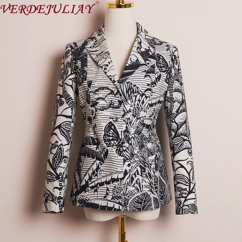 VERDEJULIAY High Street Slim Fit Runway куртка с принтом женская однобортная Европейская мода романтическая животные полосатый костюм пальто