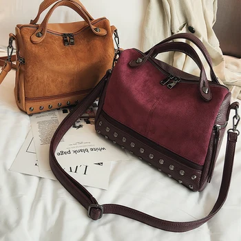 

Fashion High Quality Leather Female Crossbody Bag New Women Top-handle Handbag Rivets Vintage Tote Bags For Women 2020