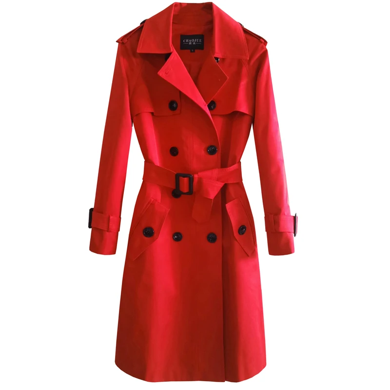 

Fashion New Windbreaker Women Spring Autumn High Quality Double Breasted Long Red Trench Coat Femme Loose Overcoat Top G014