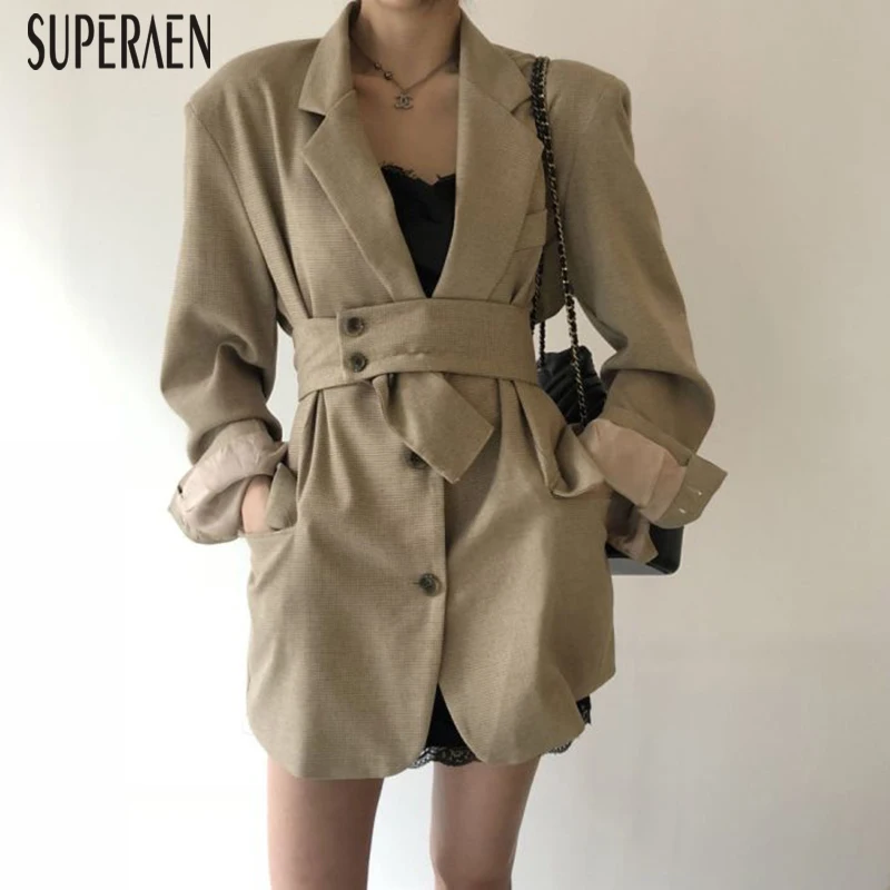 SuperAen, корейский стиль, женский пиджак, новинка, темперамент, лацканы, однобортные, женские куртки с длинным рукавом, женская одежда