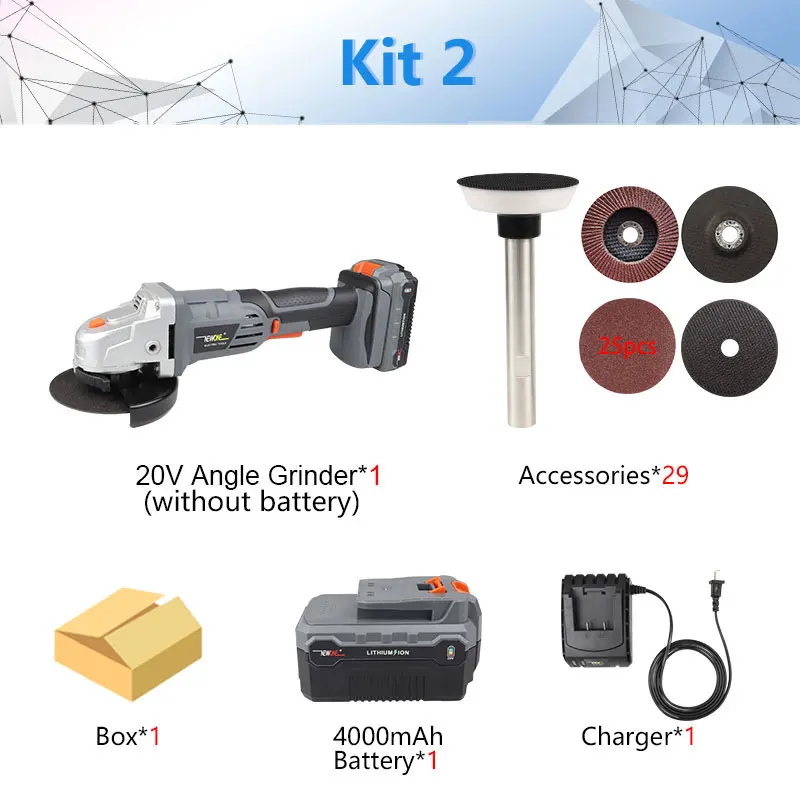 Kit 2 NEWONE 20V M14 угловая шлифовальная машина с 115 мм дисковыми аксессуарами в абразивных инструментах, DC Полировочная машина в шлифовальных машинах для резки дерева/металла - Цвет: Kit 2
