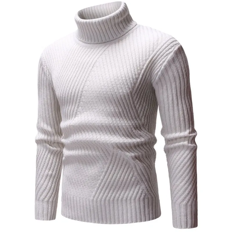 Осень и зима новое поступление Мужской пуловер с высоким воротником свитер корейский Тонкий сплошной цвет тонкий свитер - Цвет: Бежевый