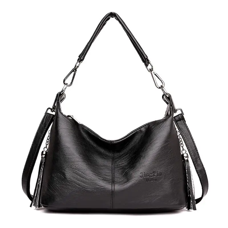 

Fashion Shoulder Handbag Women Solid Splicing PU Leather Tassels Messenger Shopping Large-capacity Top-handle Bag 28x18x12cm