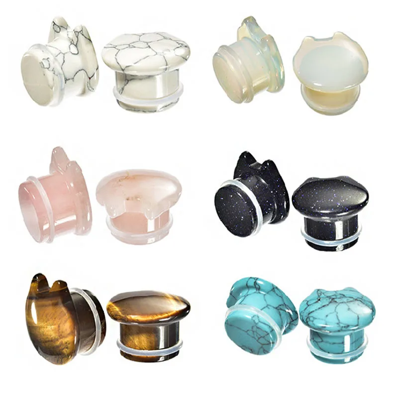 

jingzeyi 2pcs/pair Stone Cat Earplugs Flesh Tunnels Piercing Body Jewelry Auricle Ear Expansions Fake Gauges Ear Tunnel 6mm-16mm