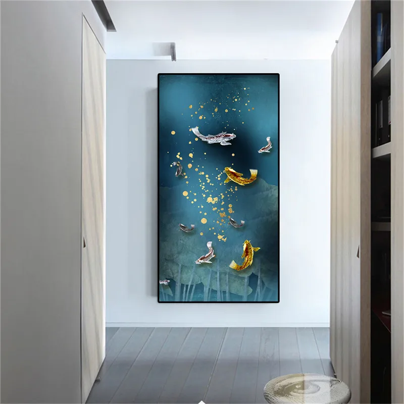GOODECOR, китайский стиль, Золотая Рыба в воде, большой размер, водонепроницаемый холст, принты, современные настенные картины, домашний декор, холст, живопись