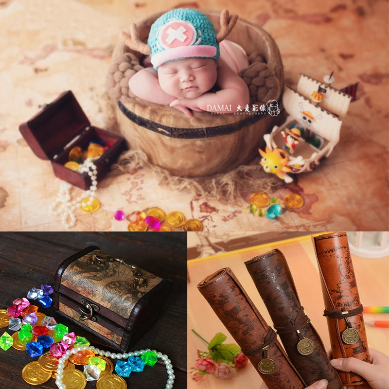 Newborn Photography Props Baby Photo Pirate Treasure Gem Shoot Accessories Creative Props Telescope Compass