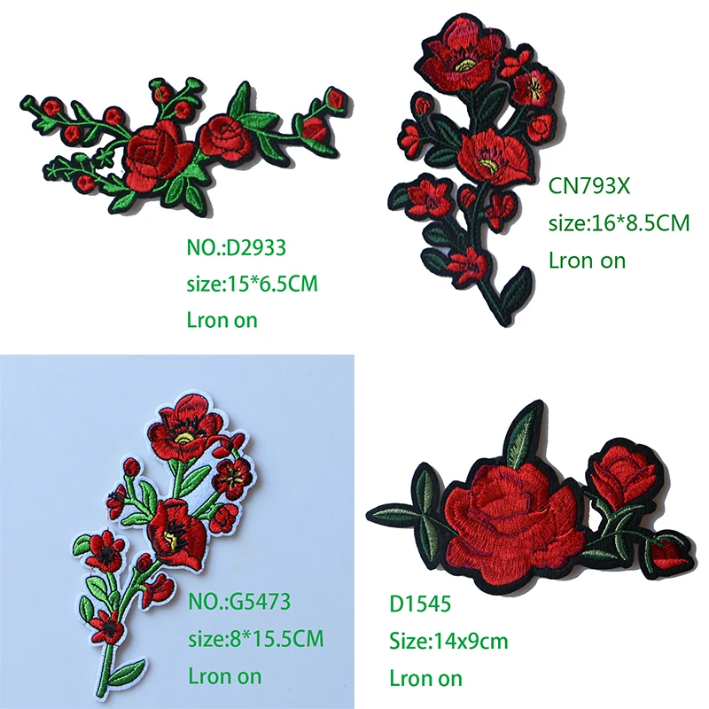 

Rose with Leaves in Love Embroidered Iron on Patches for Clothing DIY Stripes Clothes Patchwork Sticker Custom Flowers Badges