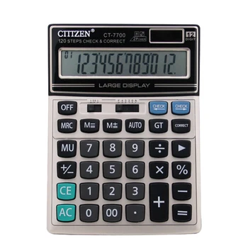 

Gtttzen Desktop Calculator Large Button 12-Bit Display Calculator Ct-7700 Dual Power Supply Solar Energy Calculator