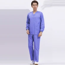 Manga longa scrubs conjunto de roupas de enfermagem de inverno dos homens uniformes médicos cor pura workwear médico macacão esfrega calças de algodão esfrega