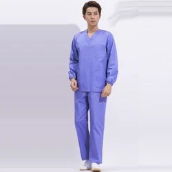 Long Sleeve Scrubs Set Men Medical Uniformswinter Nursing Clothes Pure Color Workwear Doctor Overalls Scrubs Pants Cotton Scrubs