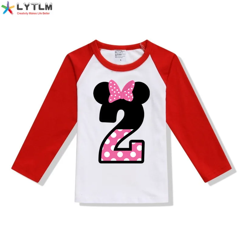 LYTLM рубашки для маленьких девочек топы для девочек 5-9 лет, футболка с длинными рукавами и рисунком детская одежда с дизайном «Микки», Детская футболка Anniversaire Enfant - Цвет: CX Raglan Red