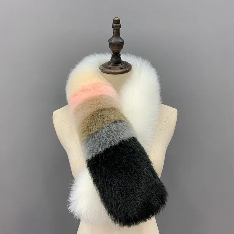 Lady Blinger faux fox fur patchwork striped scarves multicolor rainbow