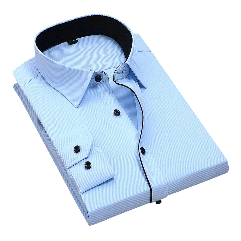 Men Casual Dress Shirts Long Sleeved Slim Fit White Work