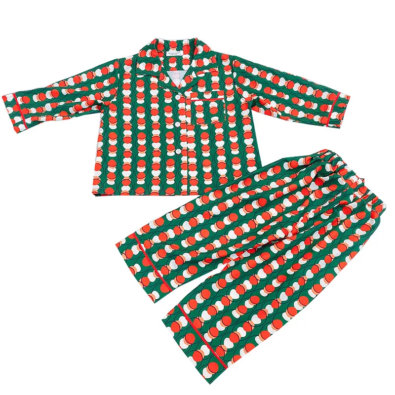 Girl's Contrast Color Turndown Collar Pajama Sets.Toddler Kid's Green Dots Pyjamas Set Cardigan Sleepwear.Children’s Clothing designer pajama sets