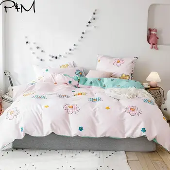 

PAPA&MIMA Small colored flowers print Cartoon style bedding sets cotton Twin Queen Size duvet cover set bedsheet pillowcases