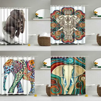 

Elephant Waterproof Polyester Shower Curtain for Bathroom Cartoon Animal Bath Curtain Long Large 3D Blackout Curtain 180x200cm