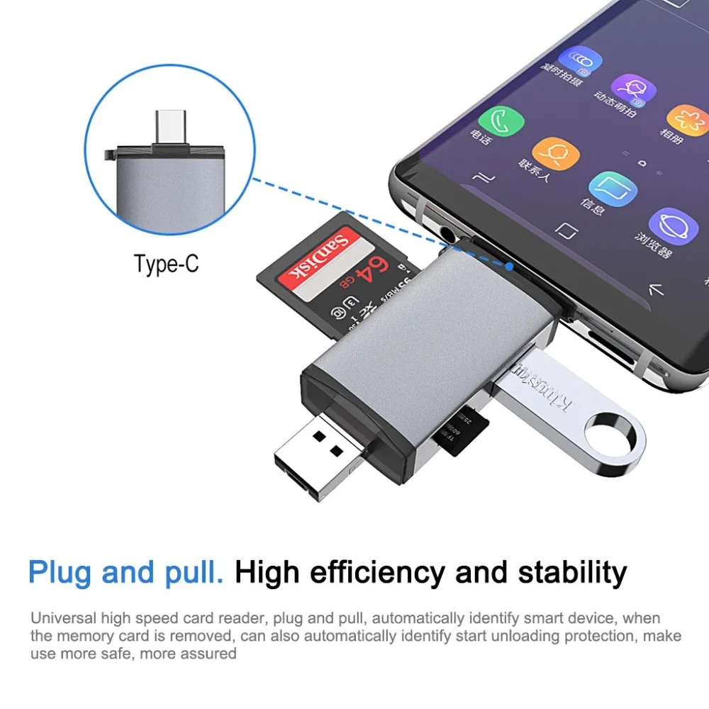 Все в одном USB считыватель карт памяти Адаптер для SD TF type-C Micro-USB тонкий и портативный дизайн Широкая совместимость