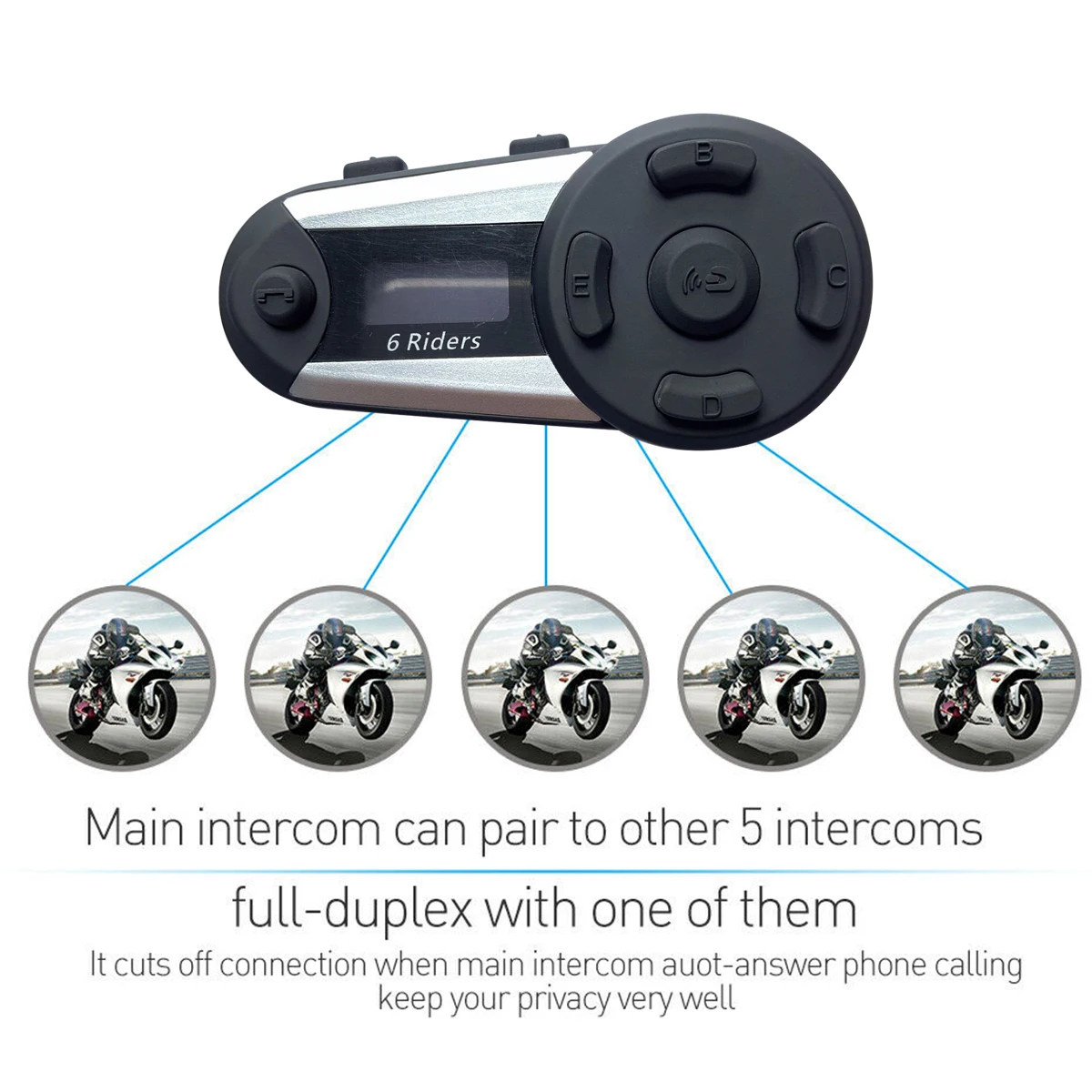 Мотоциклетная bluetooth-гарнитура для шлема, беспроводная гарнитура, полнодуплексная Переговорная гарнитура, поддержка подключения 6 гонщиков