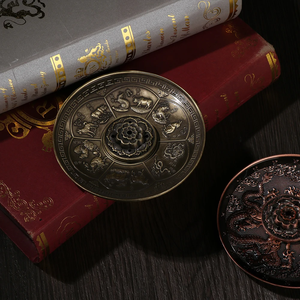 1 Set Chinese Zodiac Censer 5 Holes Lotus Backflow Incense Plate Joss-stick Holder Retro Crafts Buddhism Temple Tool Home Decor