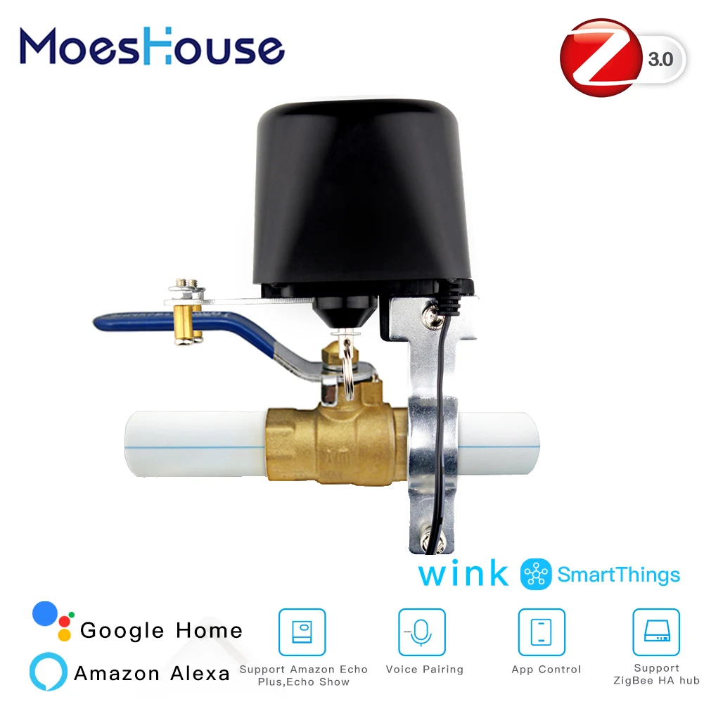 ZigBee 3.0 Smart Gas Water Valve Controller SmartThings App Remote Control Echo Plus Voice Control,Work with Alexa Google Home