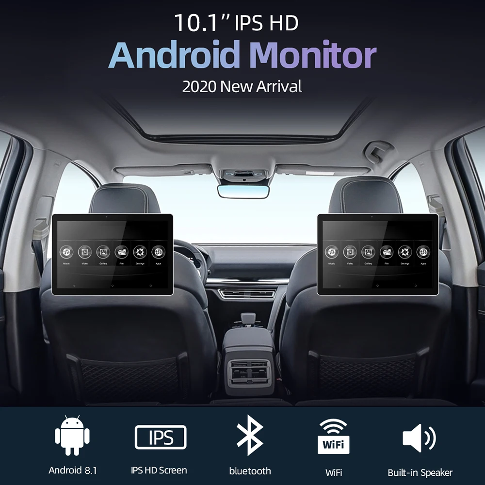  10.1 Inch Android Car Headrest Monitor HD 1080P Video Touch Screen WIFI/Bluetooth/USB/SD/HDMI/FM MP