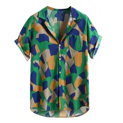 Гавайский узор Мужская рубашка с принтом рубашки уличная Мужская рубашка Hombre Хлопок Lien рубашка уличная карманная блузка