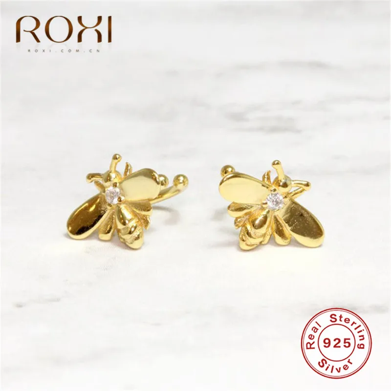 ROXI Симпатичные крошечные пчелиные серьги-манжеты без пирсинга корейский медовый пчелиный наушник без пирсинга Настоящее серебро 925 пробы ювелирные изделия