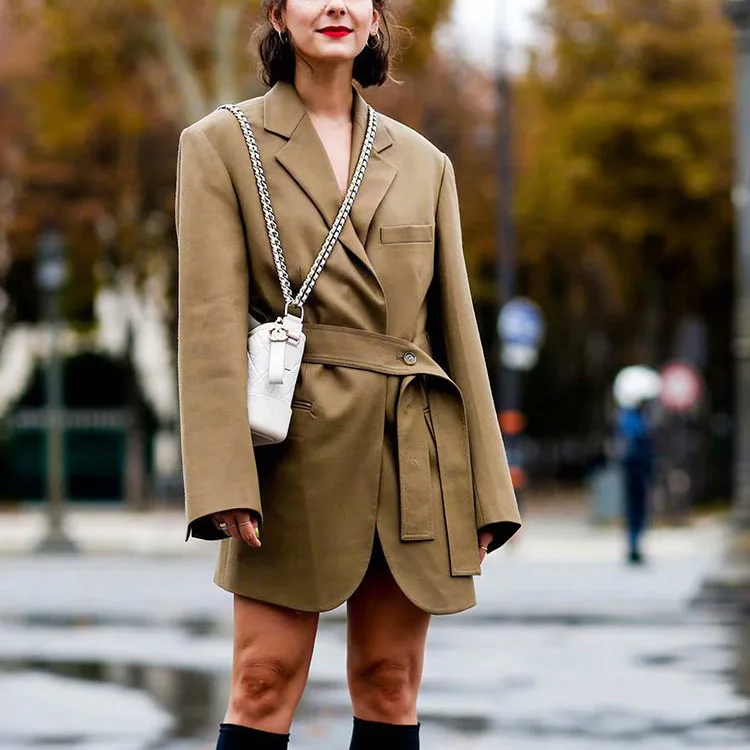 

WOMEN'S Dress Western Style 2019 Autumn New Style Women's Leisure Suit Middle Long Coat with Belt F1-0147