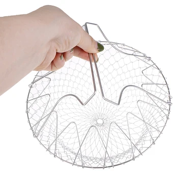 

1pc Kitchen Stainless Steel Filter Oil Net Leaking Spoon French Fries Tools Drain Basket Household Leak Net Spoon Folding Filter