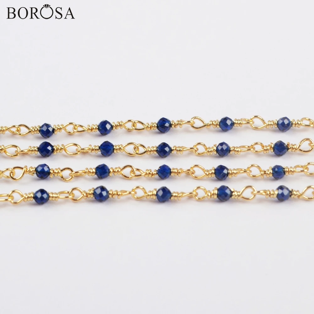 

BOROSA 3Meters New 2mm Blue Glass Beads Faceted Brass Chains Glass Beads Chains Jewelry Accessories JT239
