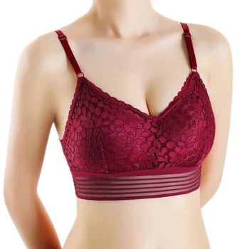 

Women Sexy New Lace Beauty Back Wrapped Chest Mesh Stitching Solid Color Bra