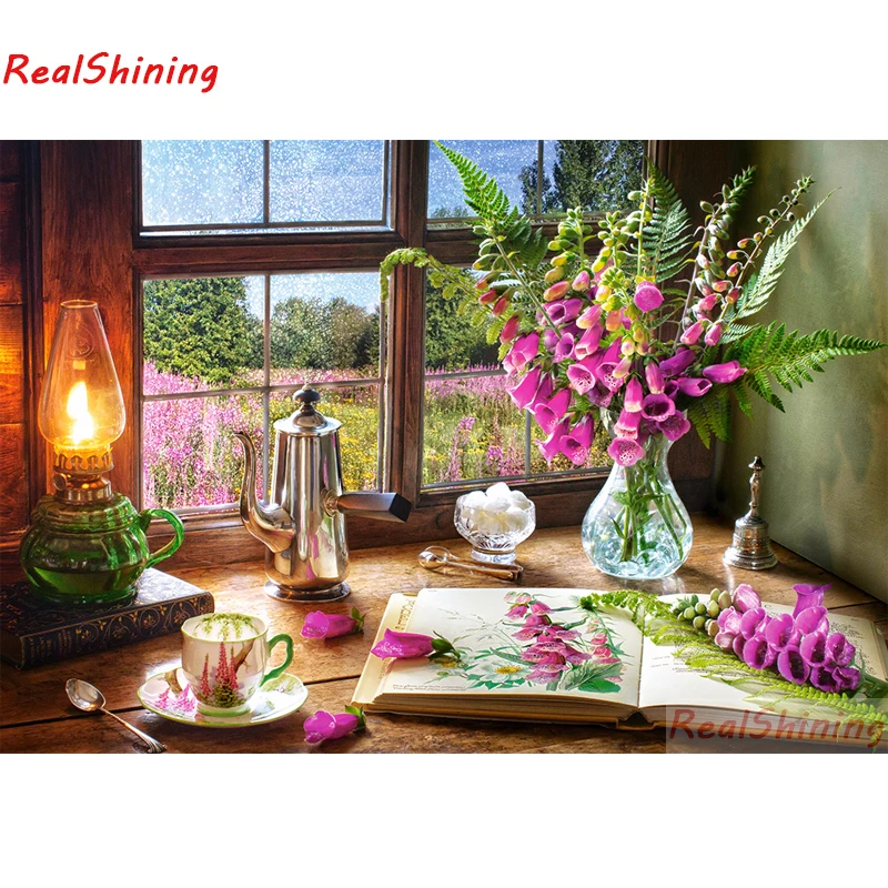 5D Diy Diamond Painting Cross Stitch full Square Embroidery Windows and flowers picture for room Decor H2473 | Дом и сад