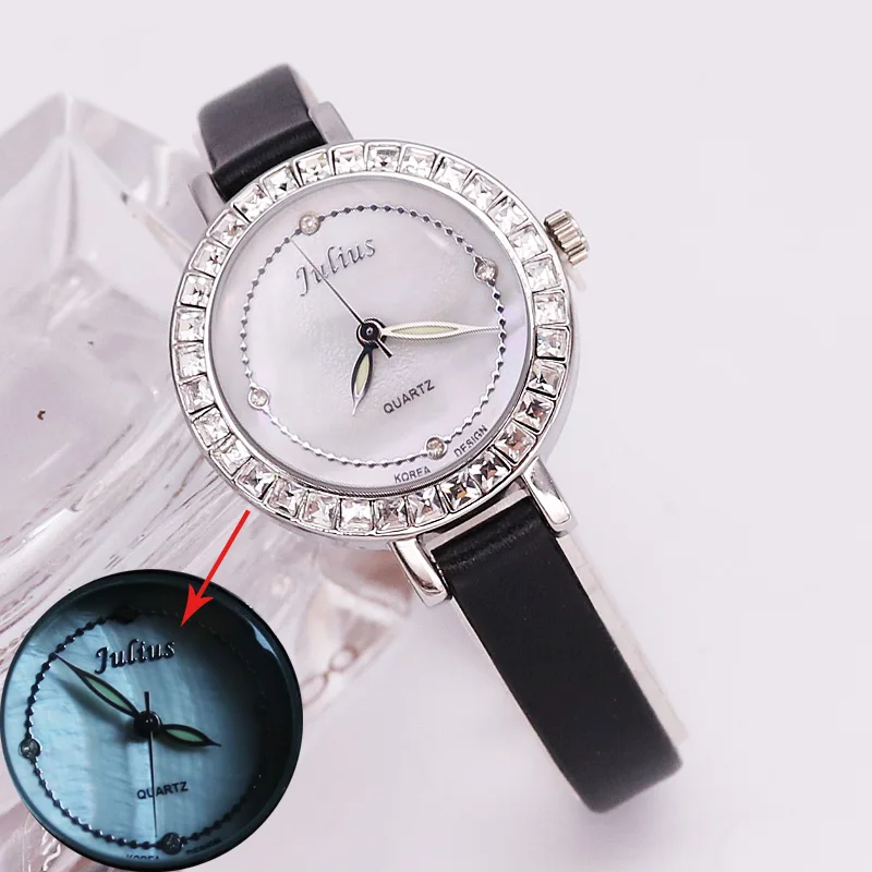 SALE! Discount Julius Old Types Lady Women's Watch Japan Mov't Fashion Hours Bracelet Real Leather Girl's Birthday Gift - Color: 23mm Mother-of-pearl