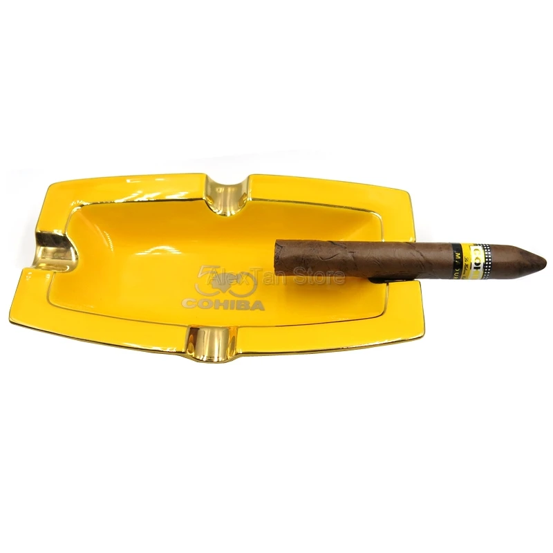 COHIBA Винтаж 50th юбилей издание черный и желтый прямоугольник 4 слота фарфоровая сигарная пепельница для офиса с подарочной коробкой