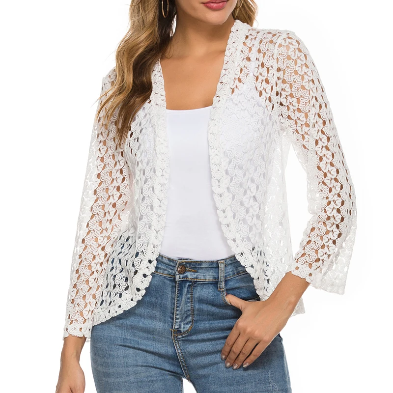 Lace white Женская мода богемный стиль, шифон, кружево, пляжный солнцезащитный шаль с кисточками, пальто, Пляжная туника, Пляжная накидка, змеиный Халат - Цвет: Lace white